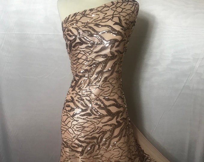 Rose Gold 4 WAY STRETCH Sequins On A Mesh Lace By The Yard.Wedding Prom dresses Tablecloths,Decoration,fashion Embroidery Night gowns,Skirts