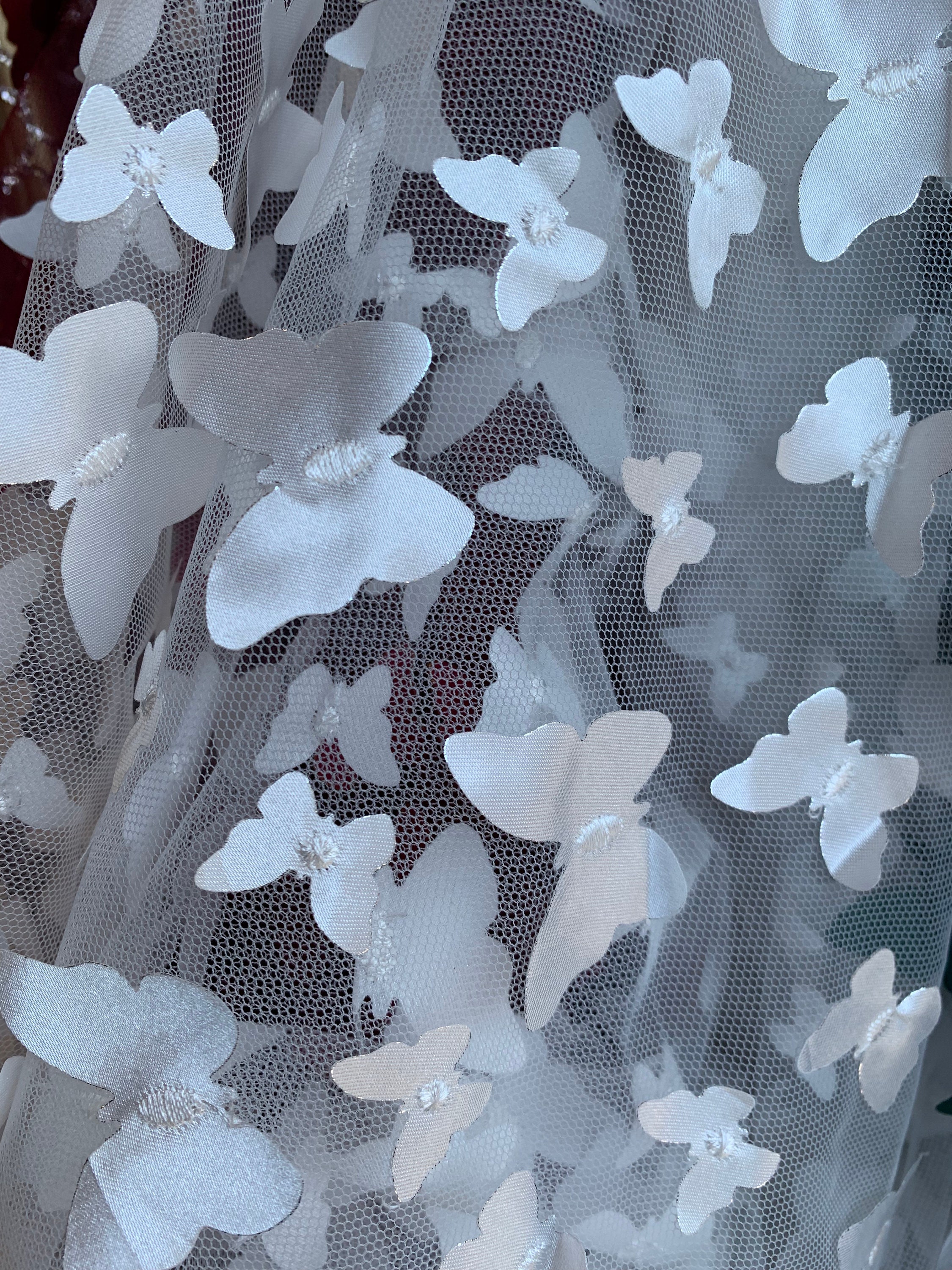 White MiniSmall Butterfly Design Fabric Embroidery Mesh Tulle Butterfly Lace Fabric for Dress Curtain DIY Sold By Yard
