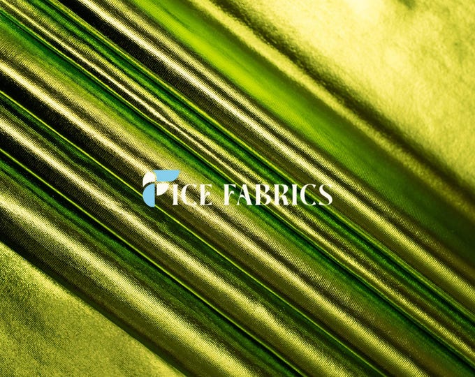 Lime Metallic Foil knit 4 Way stretch Spandex Fabric By The Yard Shiny Stretch Fabric for Dress, night gowns