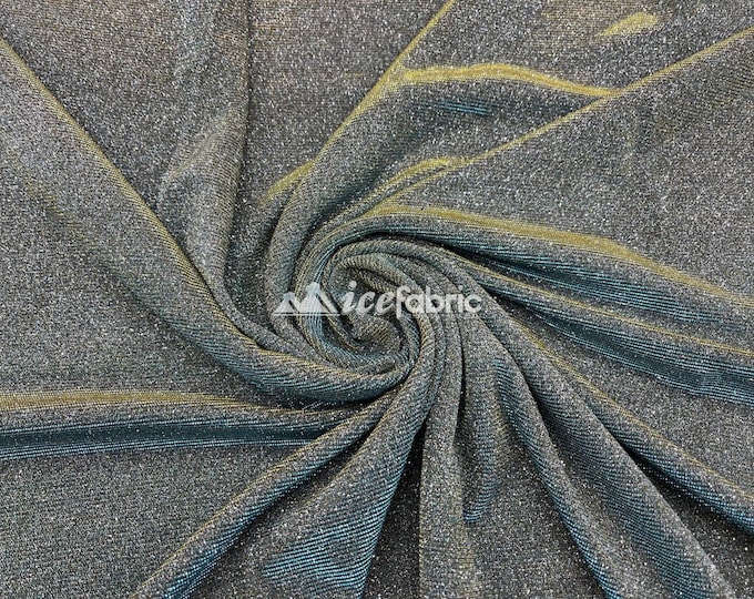 Classic 2 Way Stretch Iridescent Teal, Yellow Glitter Fabric By The Yard _ Shiny Spandex Glitter Fabric _ 58’’ Width _ %5 Stretch
