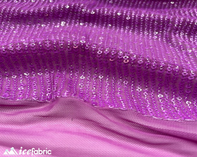 Elegant Purple Mini Sequin Fabric By The Yard | 2 Way Stretch Mesh Fabric | Horizontal Stretch | Embroidery All Over Sequin