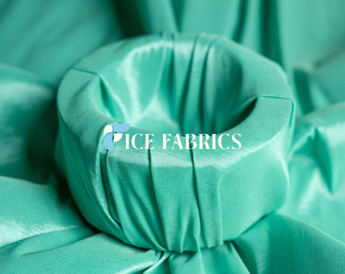 Tiffany Green Stretch Taffeta Fabric By The Yard Nylon Spandex Taffeta Fabric for Dress, Clothing, costume, Bridal Wear (60” Wide)