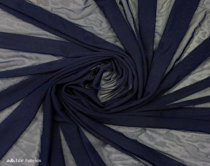 Navy Blue Stretch Power Mesh Fabric | 4 Way Stretch Nylon Power mesh Fabric By The Yard | Net Fabric