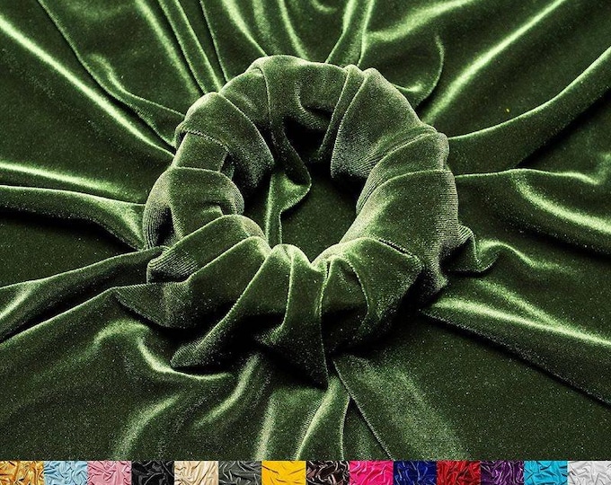 Smooth Dark Olive Green 4 Way Stretch Velvet Fabric By The Yard | Polyester Spandex Fabric | for Dress, tablecloth, Drapery | VelvetFlex