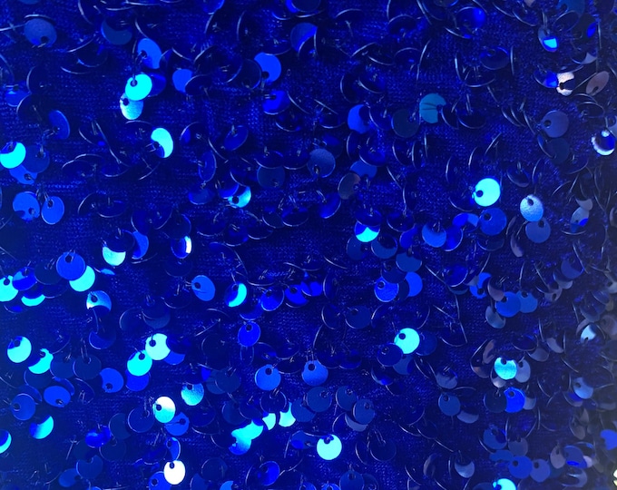 Royal Blue Sequin Fabric By the Yard/ Sequin Stretch Velvet Fabric/ embroidered Lace Fabric / Blue Spandex Velvet Fabric With Sequin