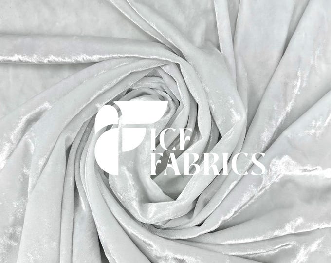 White Stretch Crushed Velvet Fabric by The Yard - 60/62" Wide 250 GSM Velvety Fabric for Apparel, Upholstery, Curtains - Ice Fabrics