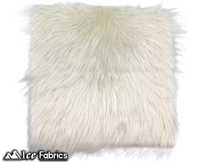 Ivory Long pile Square Faux Fur Fabric | sold by Square Pre Cut | for Clothing, Pillows, decoration