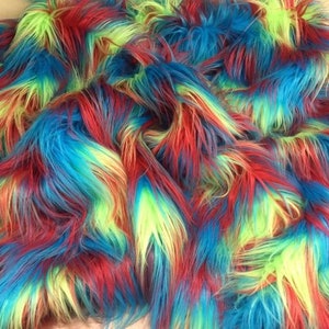 Faux Fake Fur 3 Tone Rainbow Long Pile Fabric 60 Width Sold by the ...
