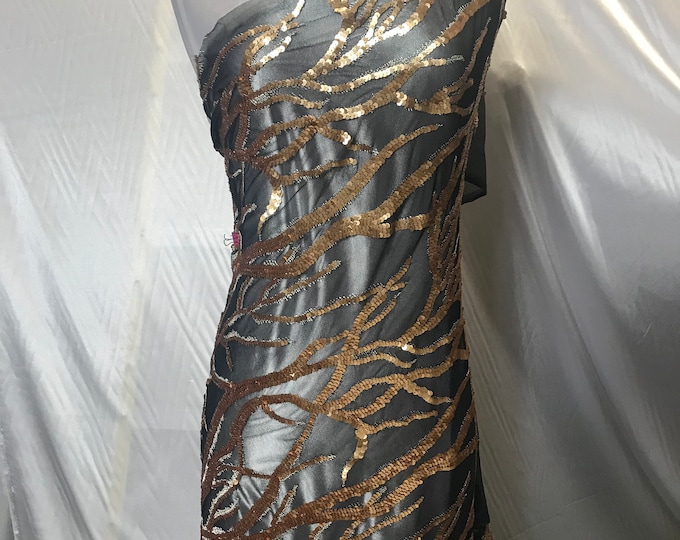 Gold Tree Design 2 WAY STRETCH Sequins On A Mesh Lace By The Yard.Wedding Prom dresses Tablecloths,Decoration,fashion Embroidery Night gowns