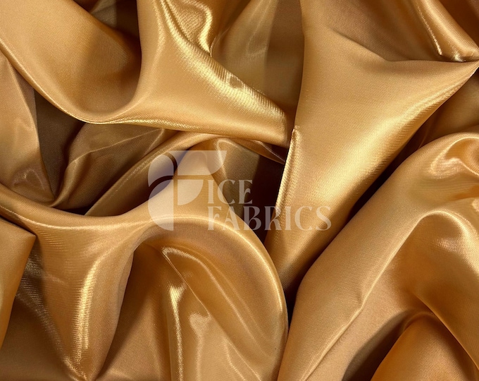 Light Gold Reflective Liquid Thick Silky Satin Fabric - 58” Wide Shiny Two-Tone Satin Fabric - Bridal Satin Fabric for Dress, Decoration
