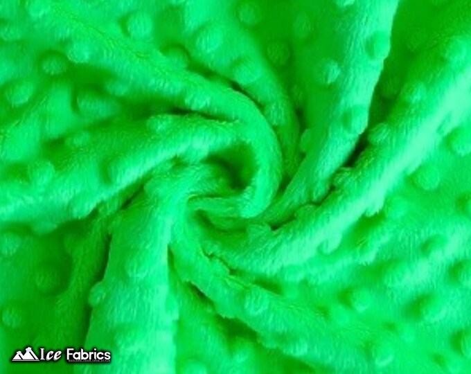 New Lime Polka Dot Minky Fabric By The Yard | Wholesale Price Ultra Soft Fleece Fabric | 60” Wide
