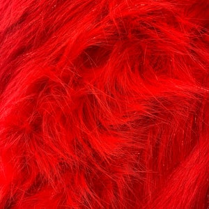 Animal Fake Faux Fur Fabric By The Yard ( 2 Tone Shiny Tinsel RED) Long Pile Fur Tinsel_ &quot;60 WIDE _ For Blanket, Jackets, Coats, Craft