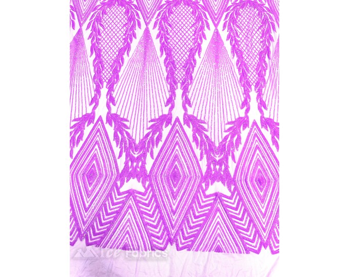 Lavender Sequin Fabric Embroidered Lace Fabric By The Yard | Geometric Fabric 4 Way Stretch Spandex Fabric For Dress