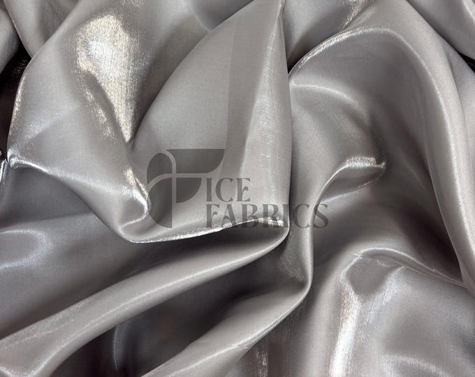 Silver Reflective Liquid Thick Silky Satin Fabric - 58” Wide Shiny Two-Tone Satin Fabric - Bridal Satin Fabric for Dress, Decoration