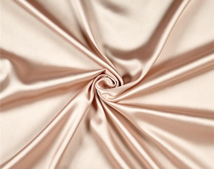 Beige- Soft Silky Shiny Stretch Charmeuse Satin Fabric By The Yard- Thin Satin- %5 Spandex