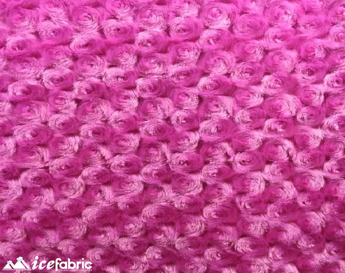 Fuchsia Rose Rosette Minky Fabric By The Yard | 4 Way stretch Fabric | Ultra Super Soft Fabric | 58” Wide Swirl Plush Texture Fabric