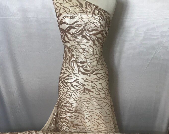 Champagne 4 WAY STRETCH Sequins On A Mesh Lace By The Yard.Wedding Prom dresses Tablecloths,Decoration,fashion Embroidery Night gowns,Skirts