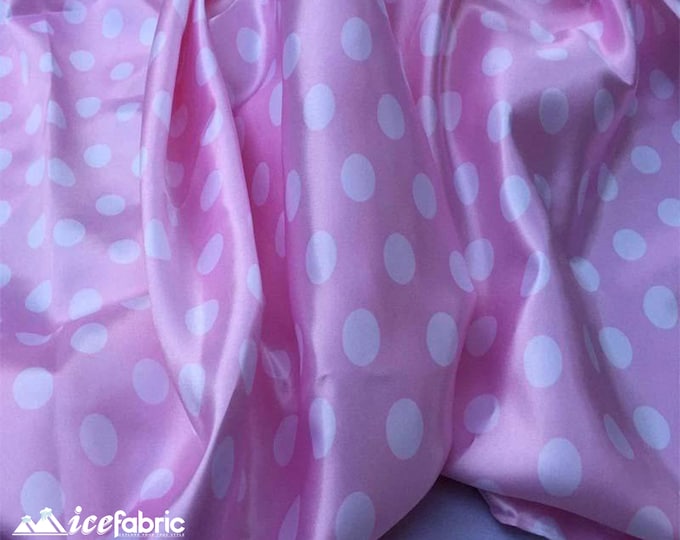 White on Pink 1/2 Inch Silky Polka Dot Satin Fabric By The Yard | 60’’ Wide Silk Charmeuse Satin Fabric with Polka White Dots Print