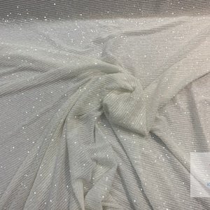 White_ Elegant French 2 Way Stretch Mesh Sequins Fabric By The Yard//54" Wide Glitz/Knit Sequins// All Over Sequins Horizontal Stretch Mesh/