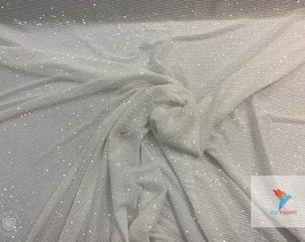 White_ Elegant French 2 Way Stretch Mesh Sequins Fabric By The Yard//54&quot; Wide Glitz/Knit Sequins// All Over Sequins Horizontal Stretch Mesh/