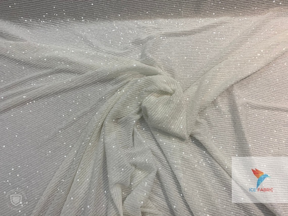 White_ Elegant French 2 Way Stretch Mesh Sequins Fabric By The Yard//54" Wide Glitz/Knit Sequins// All Over Sequins Horizontal Stretch Mesh/