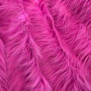 Animal Fake Faux Fur Fabric By The Yard ( 2 Tone Shiny Tinsel PINK) Long Pile Fur Tinsel_ &quot;60 WIDE _ For Blanket, Jackets, Coats, Craft