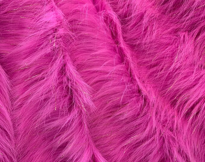 Animal Fake Faux Fur Fabric By The Yard ( 2 Tone Shiny Tinsel PINK) Long Pile Fur Tinsel_ "60 WIDE _ For Blanket, Jackets, Coats, Craft