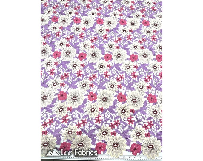 Lavender Floral Guipure Lace Fabric By The Yard | Bridal Veil Gowns Fabric | Scallop Embroidered Fabric
