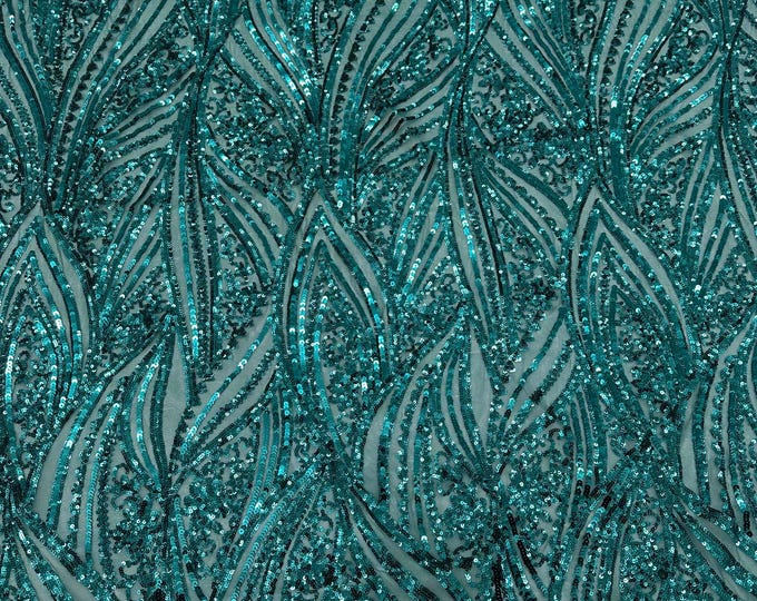 Teal Green Damask Stretch Sequin Fabric By The Yards (MT) Embroidery Sequin Mesh Fabric Prom Dress Fabric