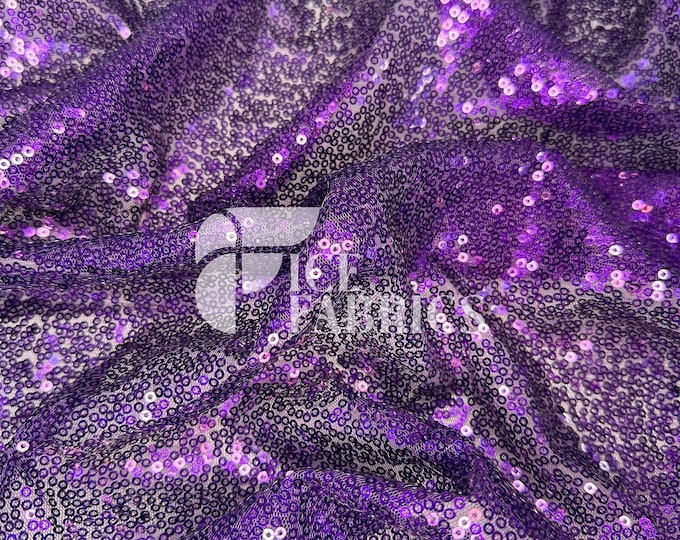 Purple All-Over Mesh Sequins Fabric by The Yard - 48" Wide Shiny 3mm Mini Sequin Fabric on Mesh for Apparel and Decor - Ice Fabrics