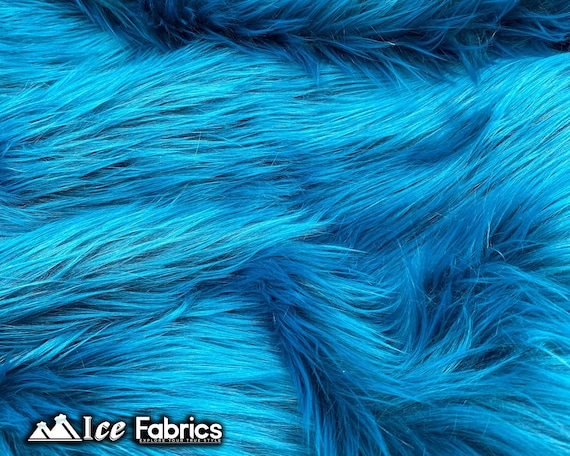 Teal Mohair Shaggy Faux Fur Fabric By The Yard ( Long Pile ) 60 Wide