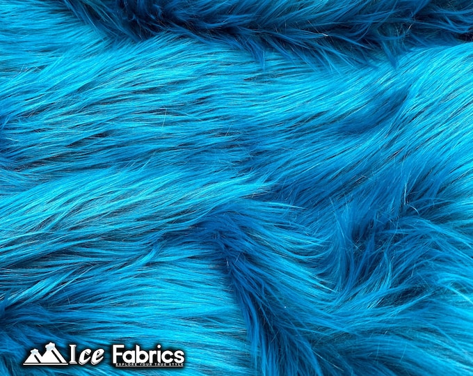 Turquoise Shaggy Mohair Animal Long Pile Faux Fur Fabric By The Yard | Fake Fur Material | 60” Wide | Solid and Soft