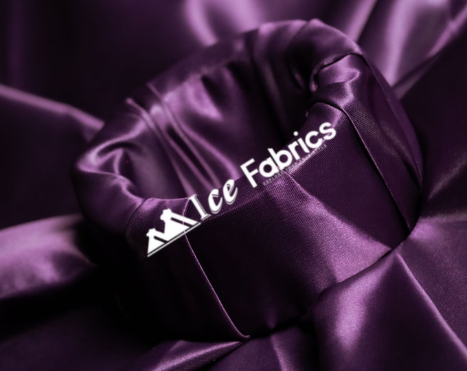 Plum Shiny Thick Satin Fabric By The Yard Bridal Satin Fabric (60” Wide) for Tablecloths, decoration and more