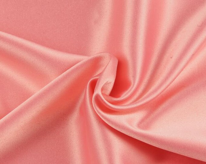 Coral CHARMEUSE Stretch Satin Fabric By The Yard// Stretch CHARMEUSE Satin For Dresses, Decorations, Craft Project, Event Decor, Garments