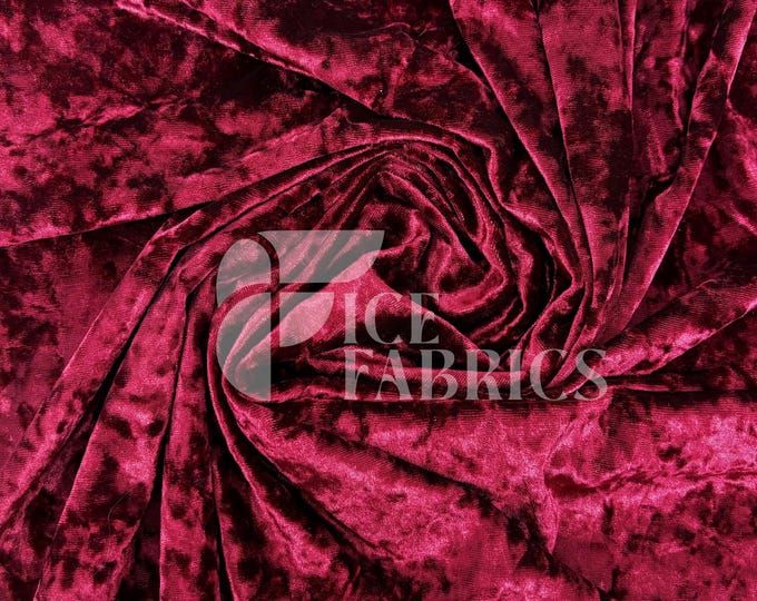 Burgundy Stretch Crushed Velvet Fabric by The Yard - 60/62" Wide 250 GSM Velvety Fabric for Apparel, Upholstery, Curtains - Ice Fabrics