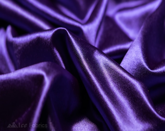 Purple 4 way stretch Silky Spandex Satin Fabric By The Yard | Shiny Satin Fabric | 60” Wide | Thick and Heavy Satin Spandex