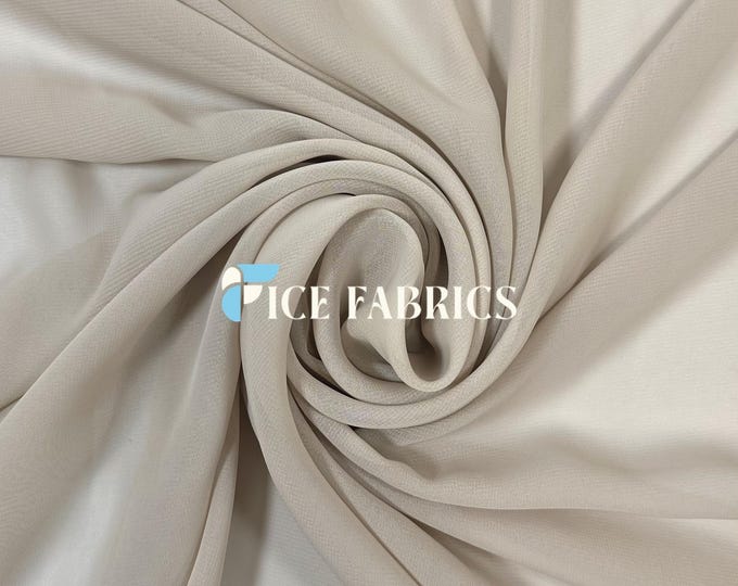Beige Soft Silky Chiffon Fabric By The Yard Matte Chiffon Fabric (60” Wide ) dresses, tablecloth, decor, design.