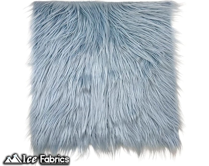 Baby Blue Long pile Square Faux Fur Fabric | sold by Square Pre Cut | for Clothing, Pillows, decoration