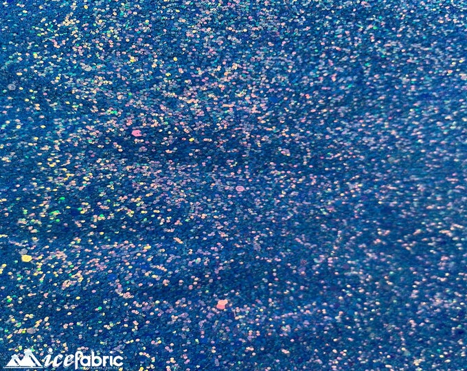 Sky Blue Iridescent Glitter Vinyl Faux Fabric By The Yard | Embroidery Vinyl Fabric | 0.8 mm Thick Iridescent Glitter Fabric