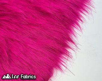Tinsel Shaggy Long Pile Faux Fur Fabric By The Yard | Fuchsia | 60” Wide
