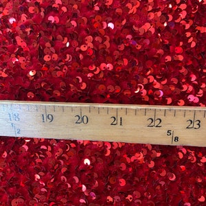 Beverly Design (Red) Hologram Sequins ON A Red Stretch Velvet Fabric By The Yard// 2 Way Stretch Velvet Sequins Lace.