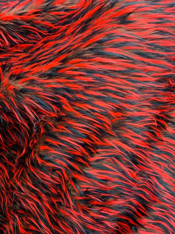 Fake FAUX FUR FABRIC By The Yard- Red - Fake Fur Mongolian Long