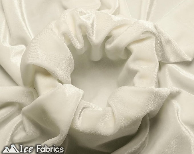 Smooth Ivory 4 Way Stretch Velvet Fabric By The Yard | Polyester Spandex Fabric | 60” Wide | for Dress, tablecloth, Drapery