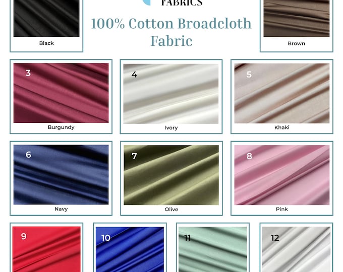 100% Cotton Broadcloth Fabric by the Yard – Soft Lightweight Cotton Fabric for Quilting, Dressmaking, Crafts, and Sewing