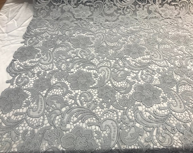 Gray Color Heavy Quality Guipur Mesh Lace Fabric by the yard.Use For Floral Top Fashion Wedding Prom Dress, tablecloths,runners,skirts, veil