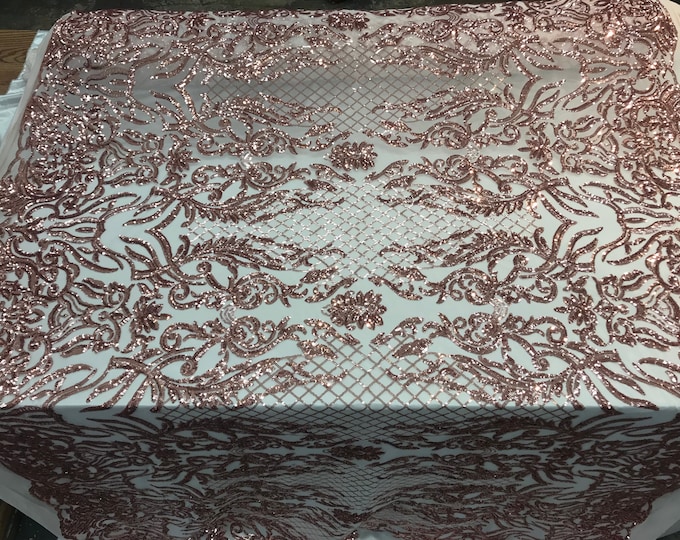NEW Blush Design sequins 4 way stretch on A MESH lace Sold By the yard for decorations fashion wedding prom dresses, tablecloths night gowns
