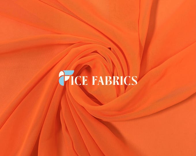 Neon Orange Soft Silky Chiffon Fabric By The Yard Matte Chiffon Fabric (60” Wide ) dresses, tablecloth, decor, design.