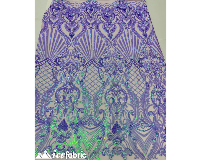 Diba Sequin Fabric By The Yard (Iridescent Lavender) 4 Way Stretch Sequin Fabric _ Geometric Pattern Lace on Mesh _ Prom Dress and much more