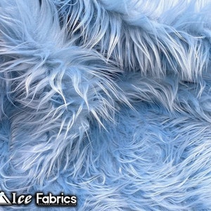 Baby Blue Shaggy Mohair Animal Long Pile Faux Fur Fabric By The Yard | Fake Fur Material | 60” Wide | Solid and Soft