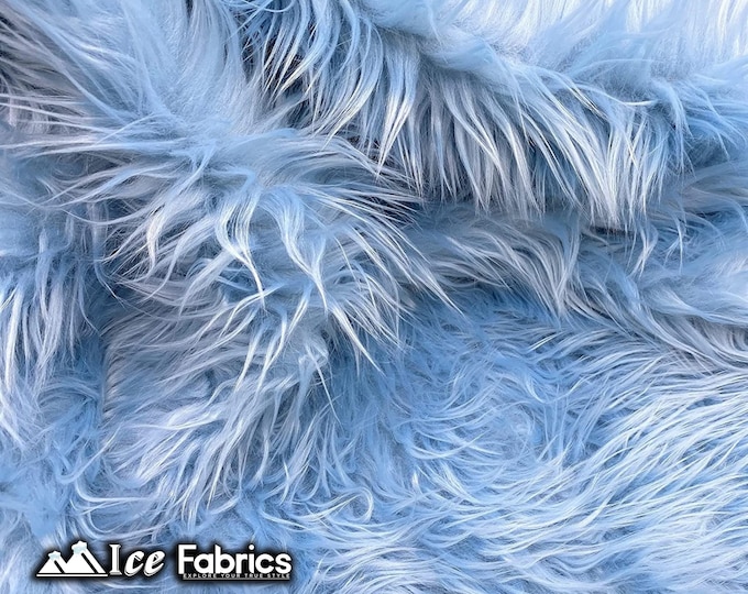 Baby Blue Shaggy Mohair Animal Long Pile Faux Fur Fabric By The Yard | Fake Fur Material | 60” Wide | Solid and Soft